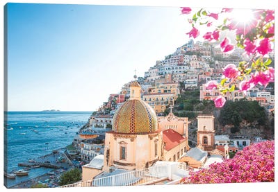 Pink Positano Dusk Canvas Art Print - Amalfi Coast