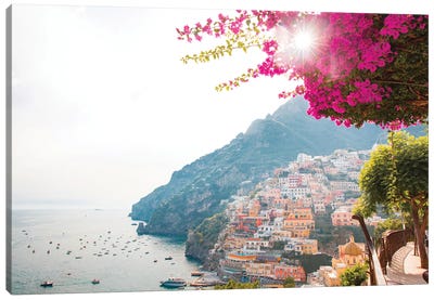 Pink Positano Sunset Canvas Art Print - Campania Art