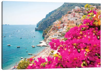 Pink Positano Flower Beach Canvas Art Print - Amalfi Coast