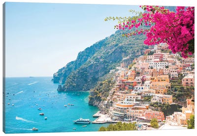 Perfectly Pink Positano Beach Canvas Art Print - Amalfi Coast