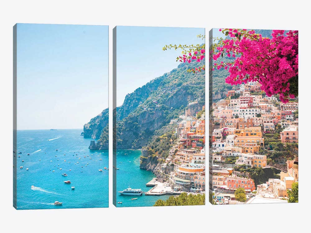 Perfectly Pink Positano Beach by Victoria Metaxas 3-piece Canvas Art