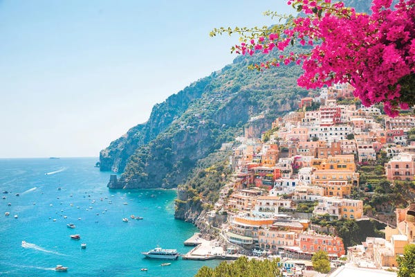 Large Photography - Canvas Prints: Perfectly Pink Positano Beach by Victoria's Stories