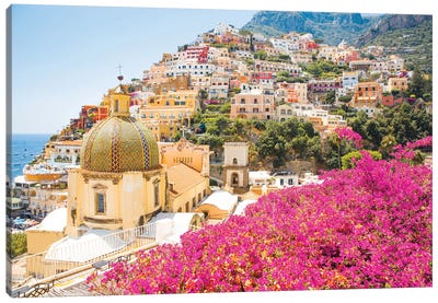 Pretty Pink Positano View Canvas Art Print - Amalfi Coast Art