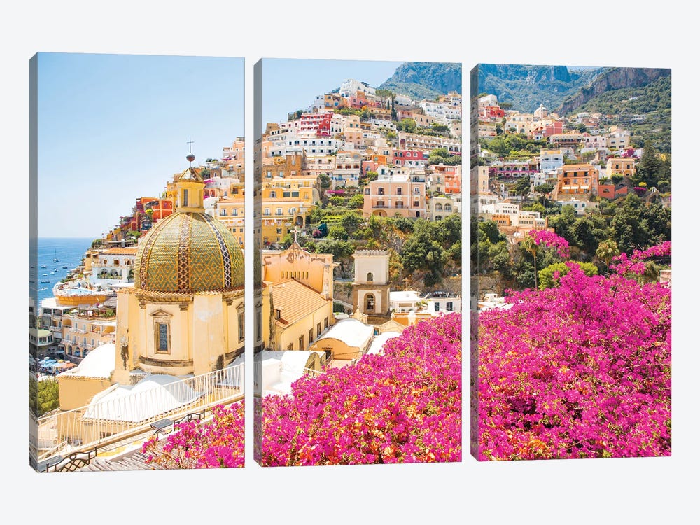 Pretty Pink Positano View by Victoria Metaxas 3-piece Canvas Wall Art