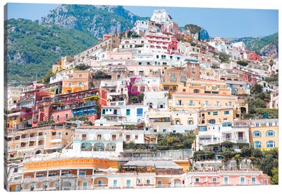 Positano Pastel Houses Canvas Art Print - Amalfi Coast Art