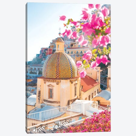 Pink Positano Flowers At Dusk Canvas Print #VMX124} by Victoria Metaxas Canvas Art
