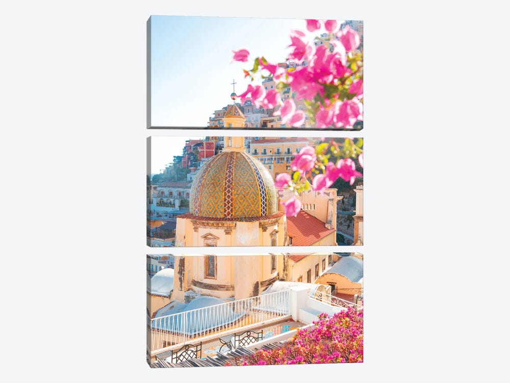 Pink Positano Flowers At Dusk by Victoria Metaxas 3-piece Art Print