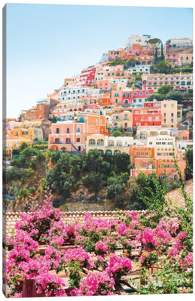 Positano Pastel Town Canvas Art Print - Amalfi Coast Art