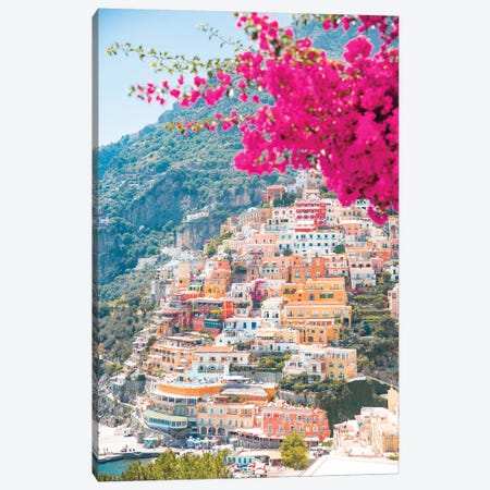 Positano Pink Flowers Canvas Print #VMX129} by Victoria Metaxas Canvas Print