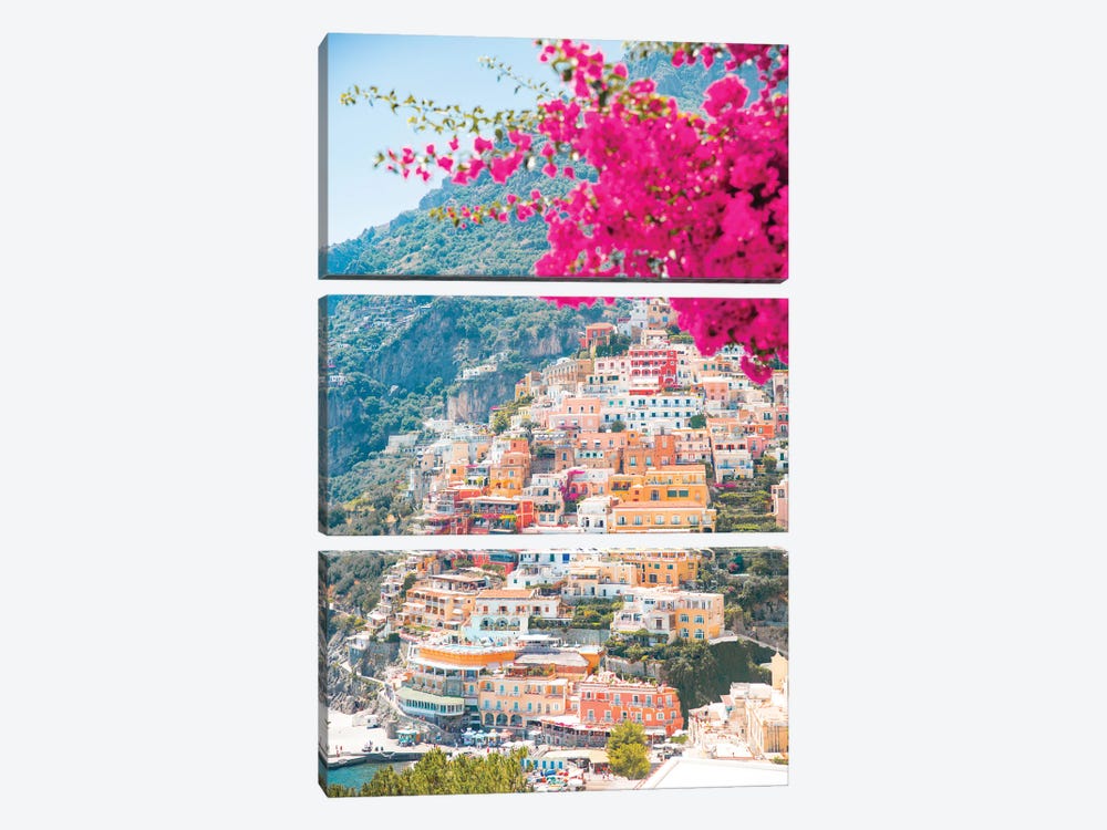 Positano Pink Flowers by Victoria Metaxas 3-piece Canvas Wall Art