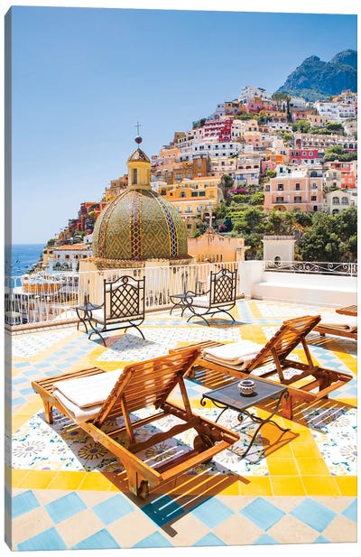 Summer Balcony Positano Canvas Art Print - Amalfi Coast Art