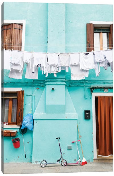 Burano Turquoise Washing Canvas Art Print - Burano