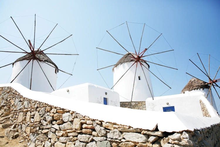 Mykonos Greek Windmills Picture PANORAMIC CANVAS WALL ART Print Blue 