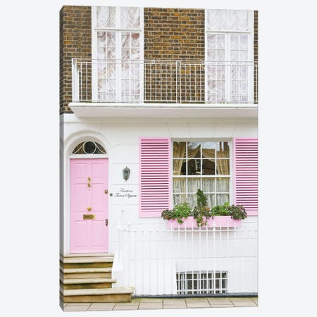 Pastel Pink Door London Canvas Print #VMX68} by Victoria Metaxas Canvas Artwork