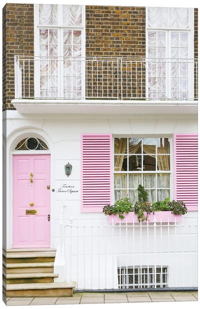 Pastel Pink Door London Canvas Art Print - Victoria Metaxas