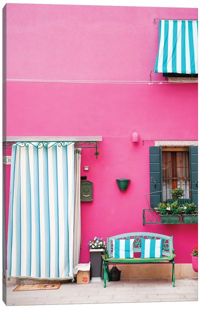 Pink Door Burano Canvas Art Print - Victoria Metaxas