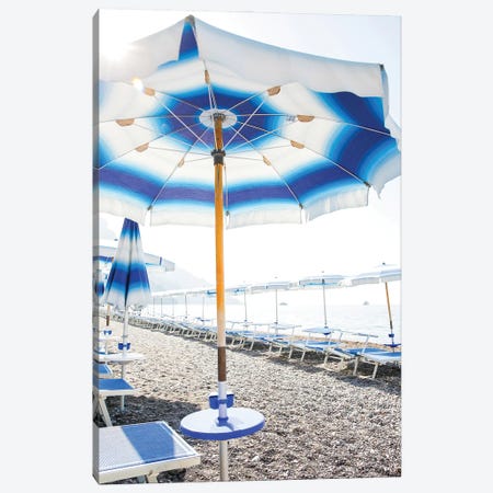 Positano Blue Umbrella Canvas Print #VMX81} by Victoria Metaxas Canvas Wall Art
