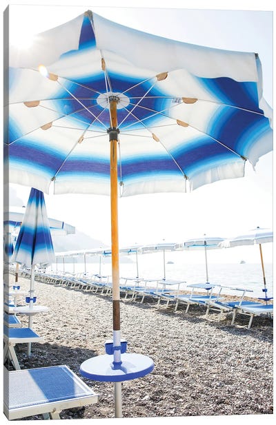Positano Blue Umbrella Canvas Art Print - Amalfi Coast Art
