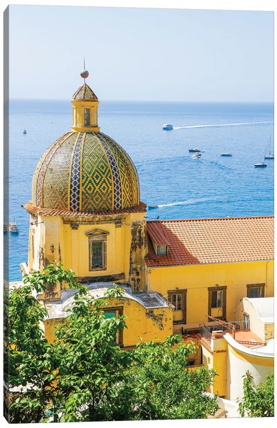 Positano Yellow Church Canvas Art Print - Amalfi Coast Art