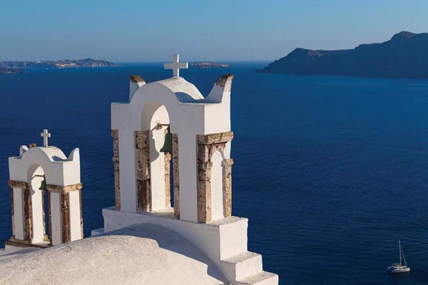 Blue Domed Church Santorini: Santorini And The Chruch by Alexandre Venancio