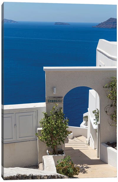 Blue In Santorini Canvas Art Print - Virtual Escapism