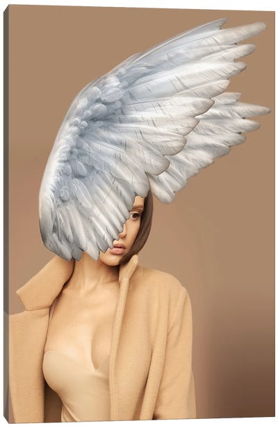 Woman And Wings Beige Canvas Art Print - Alexandre Venancio
