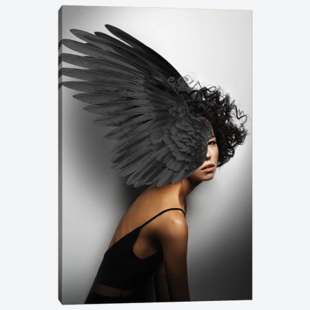 Woman And Wings Black Canvas Print #VNC223} by Alexandre Venancio Canvas Wall Art