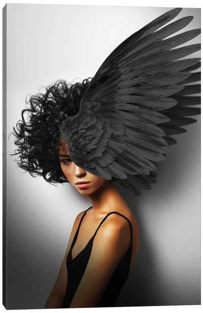 Woman And Wings Black II Canvas Art Print - Alexandre Venancio