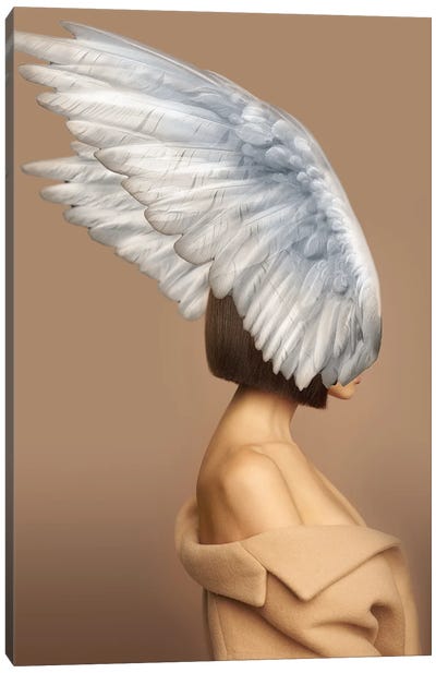 Woman And Wings Beige II Canvas Art Print - Alexandre Venancio