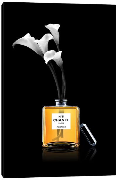 Chanel Vase Canvas Art Print - Black, White & Gold Art