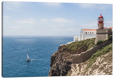 Portugal Lighthouse And The Boat Canvas Art Print - Alexandre Venancio