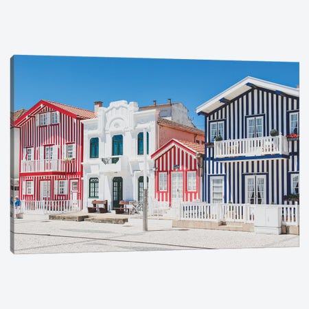 Portugal Costa Nova Red, Blue And White I Canvas Print #VNC481} by Alexandre Venancio Canvas Art