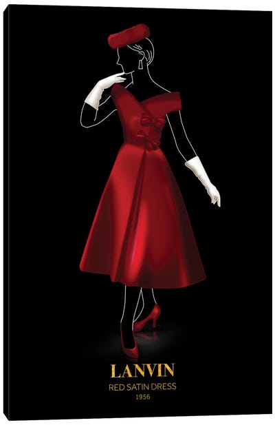 Red Satin Dress, Lanvin, 1956 Canvas Art Print - Black & Dark Art