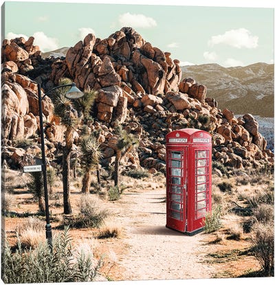 Surreal Capitalism UK Phone Booth Canvas Art Print - Desert Landscape Photography