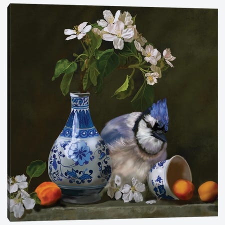 Blue Jay In Still Life Canvas Print #VNE115} by Vicki Newton Art Print