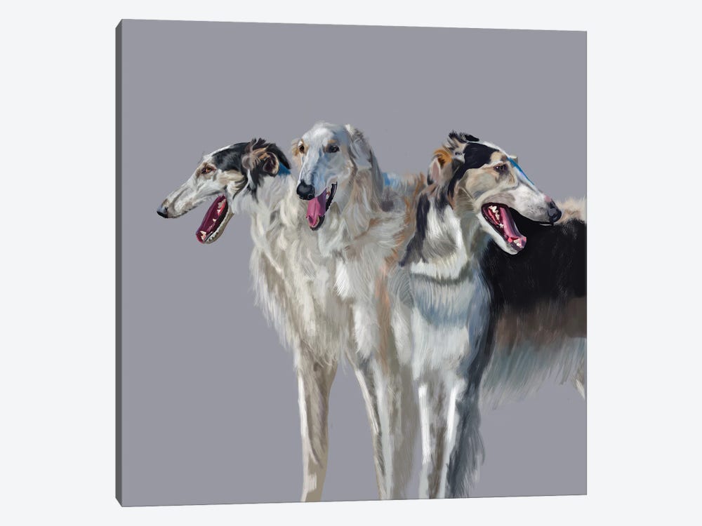 Russian Wolfhound Trio by Vicki Newton 1-piece Canvas Wall Art
