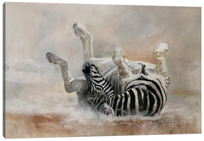 Zebra Dust Bath Canvas Art Print - Vicki Newton