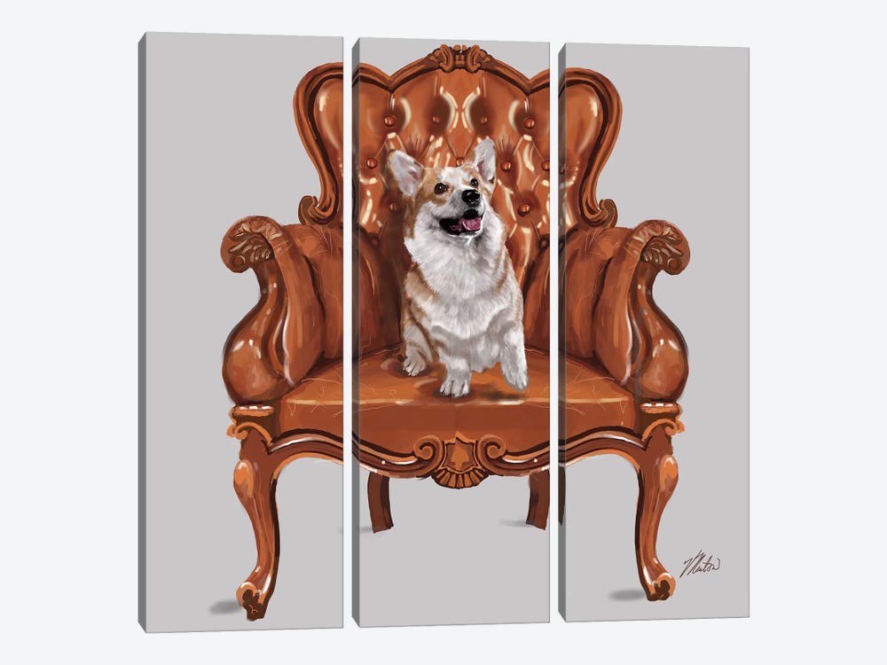 Corgi Chair by Vicki Newton 3-piece Canvas Art Print
