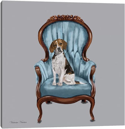 Beagle Blue Chair Canvas Art Print - Beagle Art