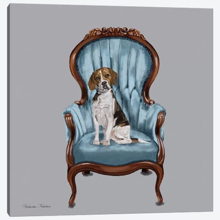 Beagle Blue Chair Canvas Print #VNE8} by Vicki Newton Art Print