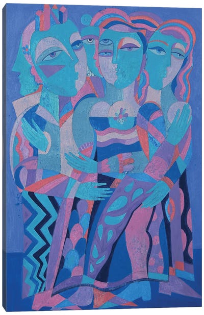 Girlfriends Canvas Art Print - Blue Art