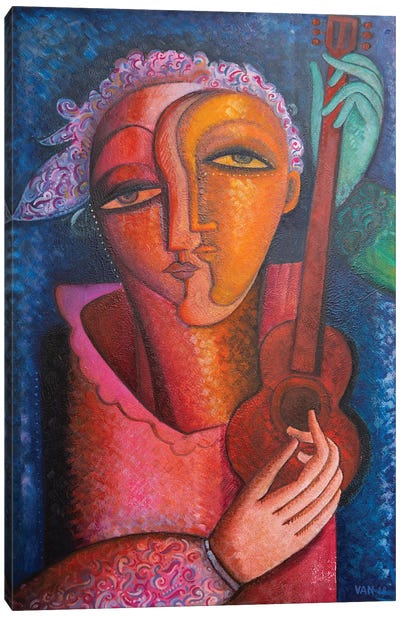 Guitar Player Canvas Art Print - Cubist Visage