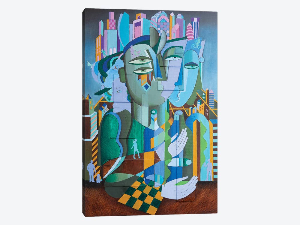 Mysterious Conversation In The Twilight City by Van Hovak 1-piece Canvas Wall Art