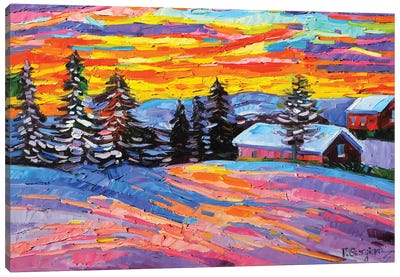 Winter Sunset Canvas Art Print - Barns