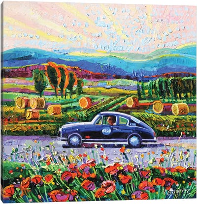 La Porsche And The Poppies Canvas Art Print - Tuscany Art