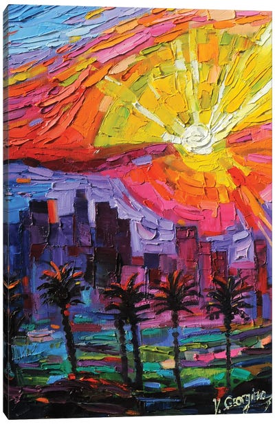 L.A. Fire Sunset Canvas Art Print - City Sunrise & Sunset Art