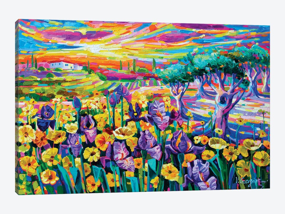 Irises Among The Yellow Flowers by Vanya Georgieva 1-piece Canvas Print