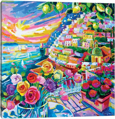 Lemons In Positano Canvas Art Print - Amalfi Coast