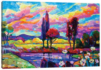 Rainbow Colors Landscape Canvas Art Print - Cypress Tree Art