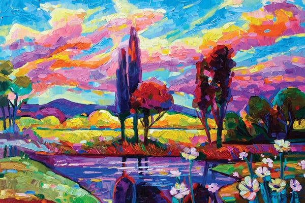 Cypress Trees: Rainbow Colors Landscape by Vanya Georgieva